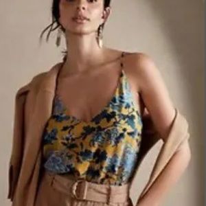Banana Republic Factory Floral Silky Satin Classic Camisole S/866300-04 Ochre
